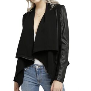 Blank NYC Faux Leather & Asymmetrical Drape Moto Jacket-